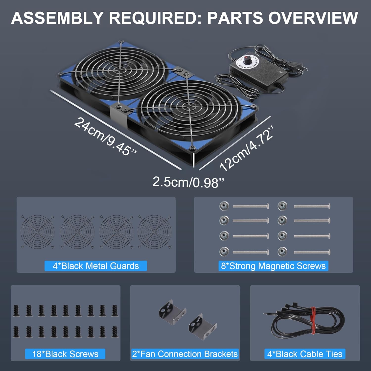 240mm Adjustable Computer PC Vent Fan 3-12V Speed Controller for Chicken Coop Rack Space Window Wall Cabinet Server Mining Rig Exhaust Cooling