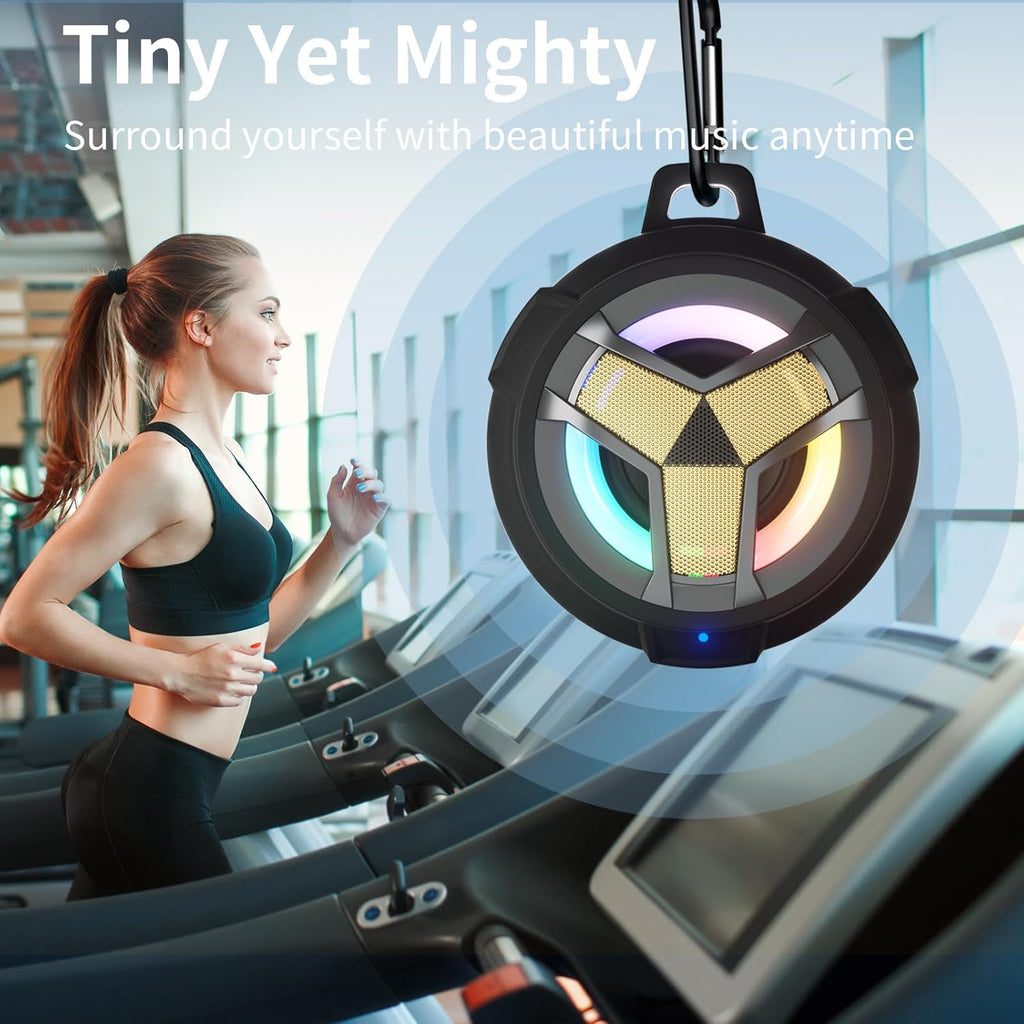 EBODA Waterproof Bluetooth Speaker, Shower Wireless Speaker, IP67 Waterproof, LED Light, Floating, Portable Speakers for Travel, Pool, Beach, Kayak, Gifts for Men-Black Golden Special Edition