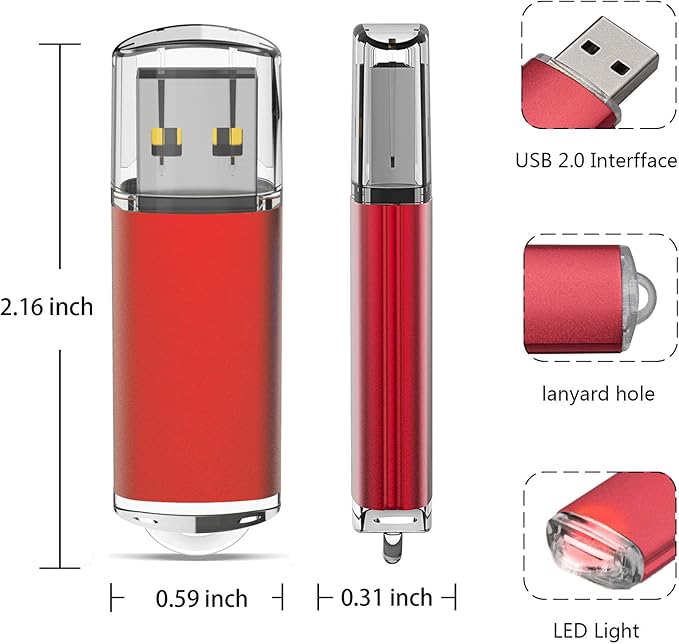 TOPESEL 5 Pack 2GB USB 2.0 Flash Drive Memory Stick Thumb Drives (5 Mixed Colors: Black Blue Green Red Silver)