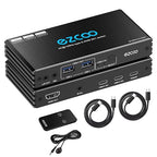 4K@120Hz USB-C HDMI2.1 KVM Switch for 2 Laptops with 2 USB 2.0 Ports L/R MIC Out Share 1 Monitors Keyboard Mouse Hard Drive Printer