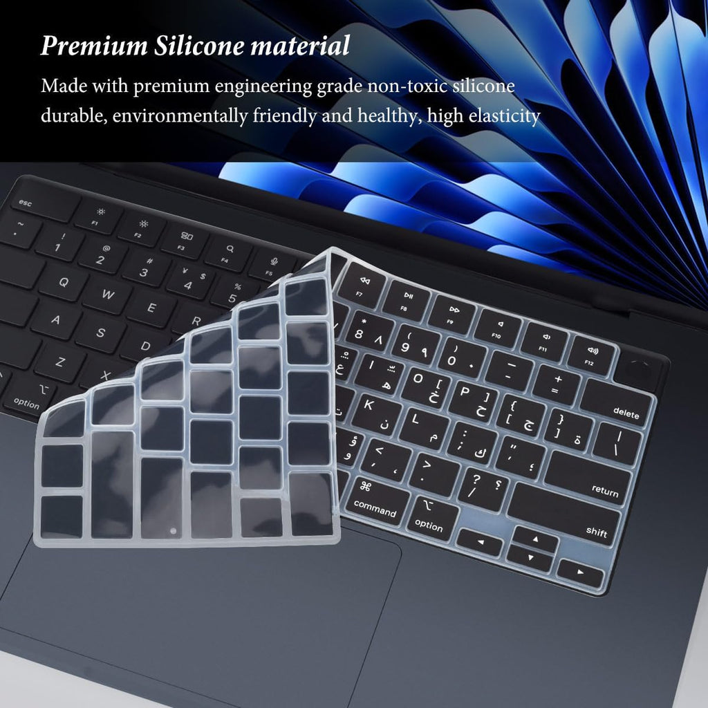 Arabic Keyboard Cover Skin Compatible with Apple 2025 2024 2023 2022 MacBook Air Laptop with M4 M3 M2 chip 15.3 inch A3241 A3114 A2941/MacBook Air 13.6 inch A2681 A3113 A3240 Keyboard Protector-Black