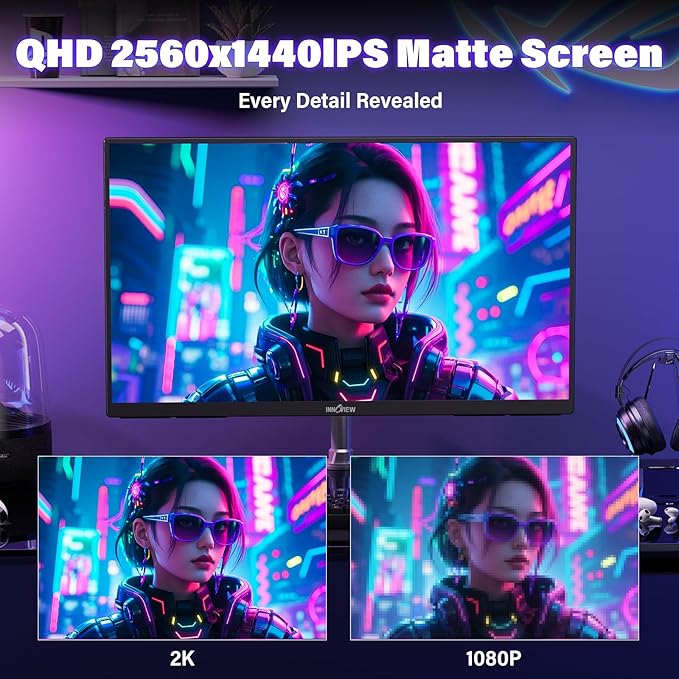 InnoView 23.8 Inch 2K 100Hz Large Portable Monitor ∆E<2 100% sRGB Fast IPS Portable Gaming Monitor QHD w/180° Adjustable Stand USB-C HDMI Laptop Monitor for PS5/4 Desktop MacBook Switch Xbox 2560X1440