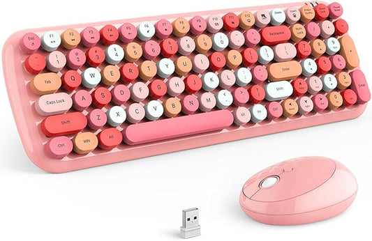 KNOWSQT Wireless Keyboard and Mouse Combo, Light Pink 100 Keys 2.4 GHz Round Keycap Typewriter Keyboards, USB Receiver Plug and Play, for Windows, PC, Laptop, Computer, Desktop
