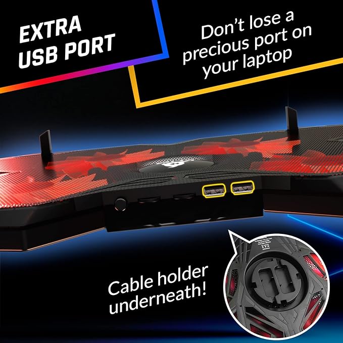 KLIM Wind Laptop Cooling Pad - More Than 500 000 Units Sold - New - The Most Powerful Rapid Action Cooling Fan - Laptop Stand with 4 Fans at 1200 RPM - USB - PS5 PS4 - Red