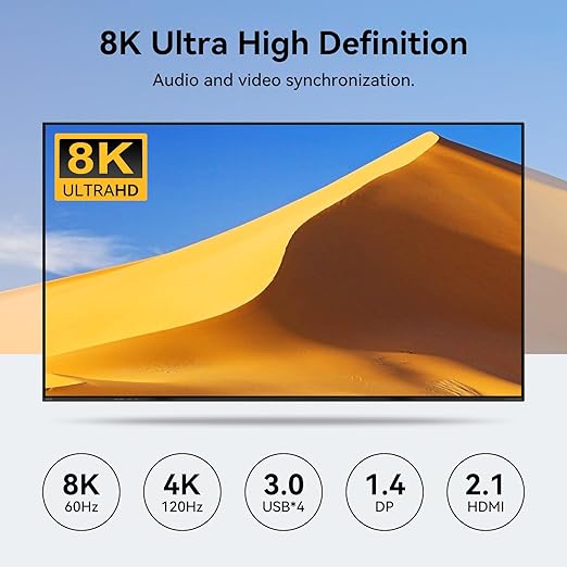 8K@60Hz HDMI Displayport KVM Switch 3 Monitors 2 Computers 4K@120Hz Triple Monitor KVM Switches for 2 PC Share 4 USB 3.0 Ports Support Extended & Copy Mode Desktop Controller 12V Adapter Included