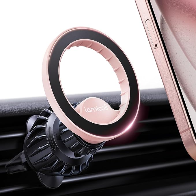 Lamicall Magnetic Car Mount - [20 Super Magnets] Air Vent Phone Holder Car, Hands Free Cell Phone Holder Clip Pink
