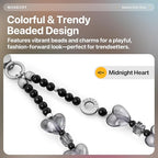 MAGEASY Beaded Phone Charm for Women - Cell Phone Wrist Strap with Teather Tab, Designed for iPhone & Android Phones, Keychain, Camera - Midnight Heart