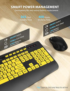 Wireless Keyboard and Mouse Combo - Large Print Ergonomic Keyboard with Wrist Rest, Phone Holder, Sleep Mode, Silent 2.4GHz Keyboard Mouse Set for Computer, Laptop, PC, Mac, Windows - Trueque