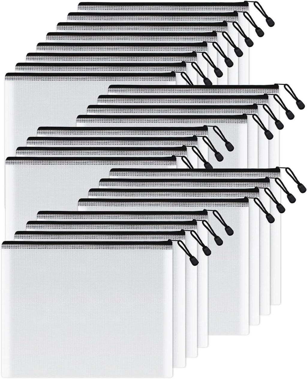 SUNEE Mesh Zipper Pouch 9x13 in (Black, 24 Packs),Extra Large Water-Resistant Zip Bag for School Office Supplies, Puzzles & Games Organizing Storage