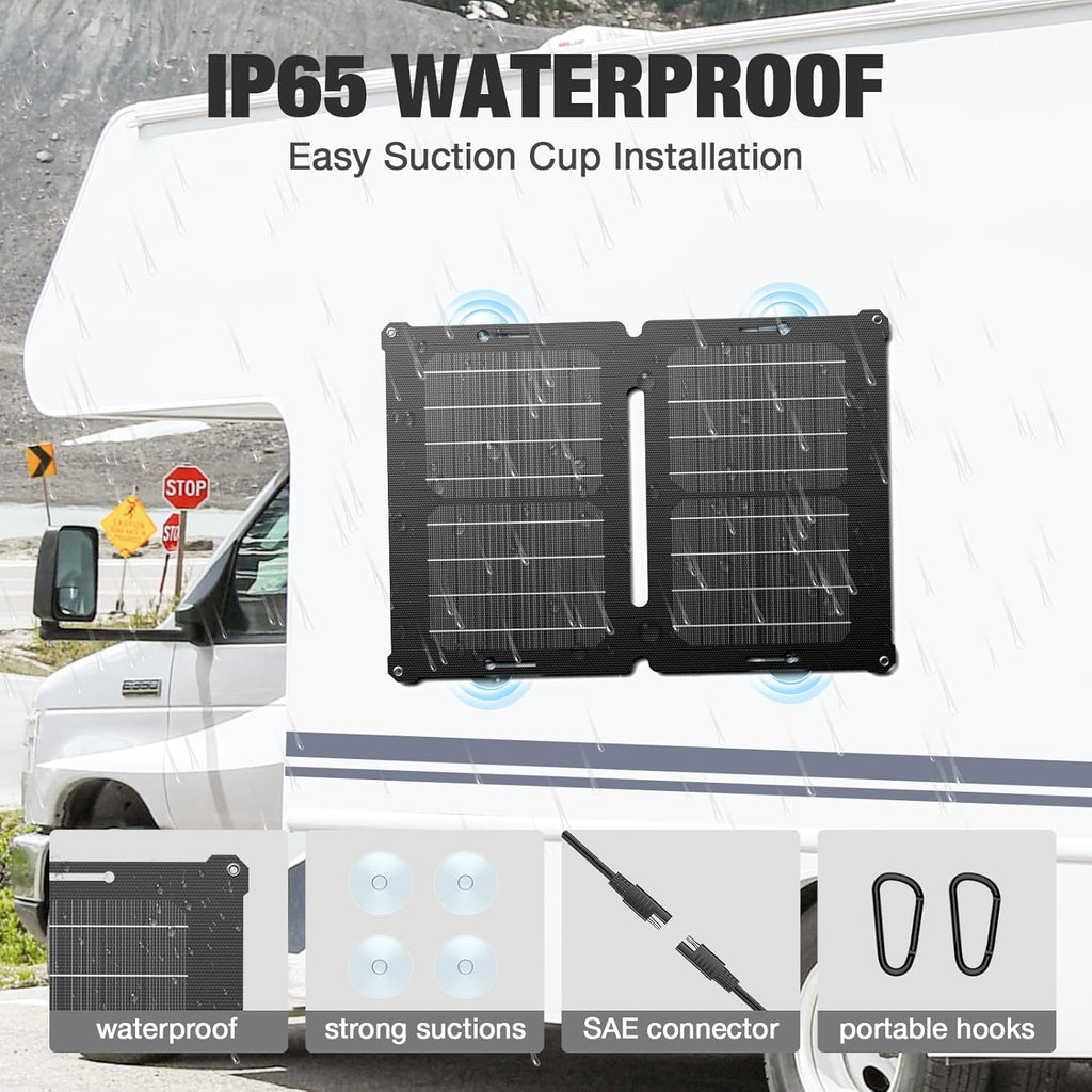 GRECELL 12V 25W Solar Battery Charger Maintainer, Portable Solar Panel Car Trickle Charger Waterproof 25 Watt Mono+ SAE Cables Kit for Truck Boat RV Motorcycle Truck Marine Vehicle Battery