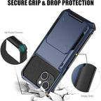 Nvollnoe for iPhone 13 Case with Card Holder[Store 5 Cards] Dual Layer Heavy Duty Shockproof Wallet Case with Hidden Card Slot Large Storage Cover for iPhone 13(Blue)