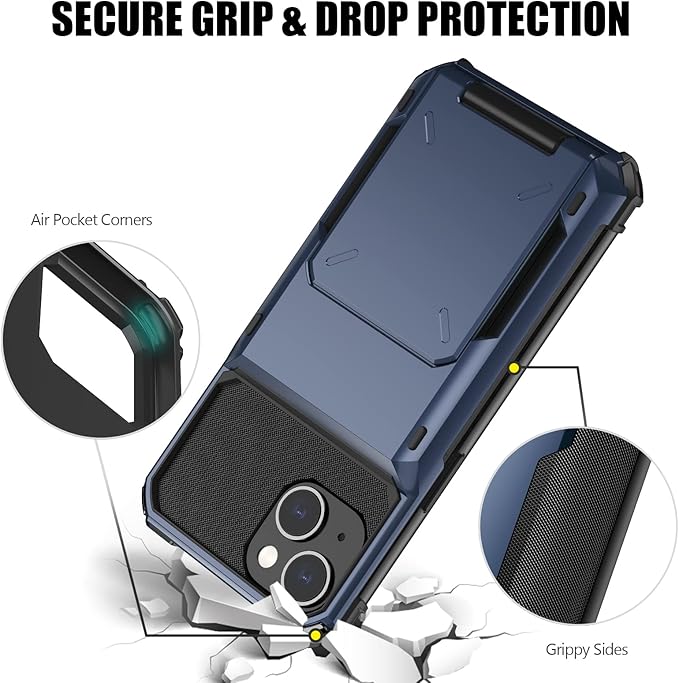 Nvollnoe for iPhone 13 Case with Card Holder[Store 5 Cards] Dual Layer Heavy Duty Shockproof Wallet Case with Hidden Card Slot Large Storage Cover for iPhone 13(Blue)