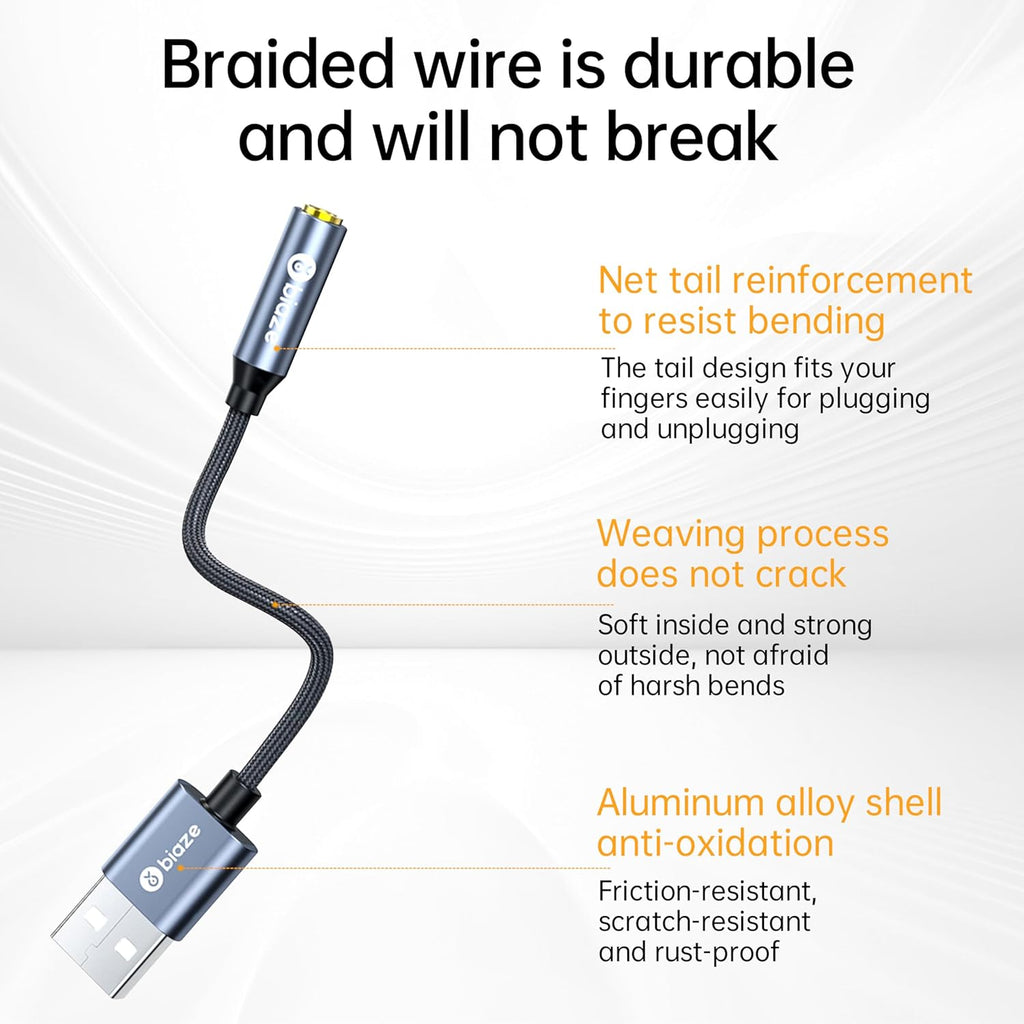 USB to 3.5mm Jack Audio Adapter, External Stereo Sound Card USB-A to Audio Jack Adapter with Auxiliary Stereo Converter, Compatible with Desktop, Laptop Mac, Linux and More!