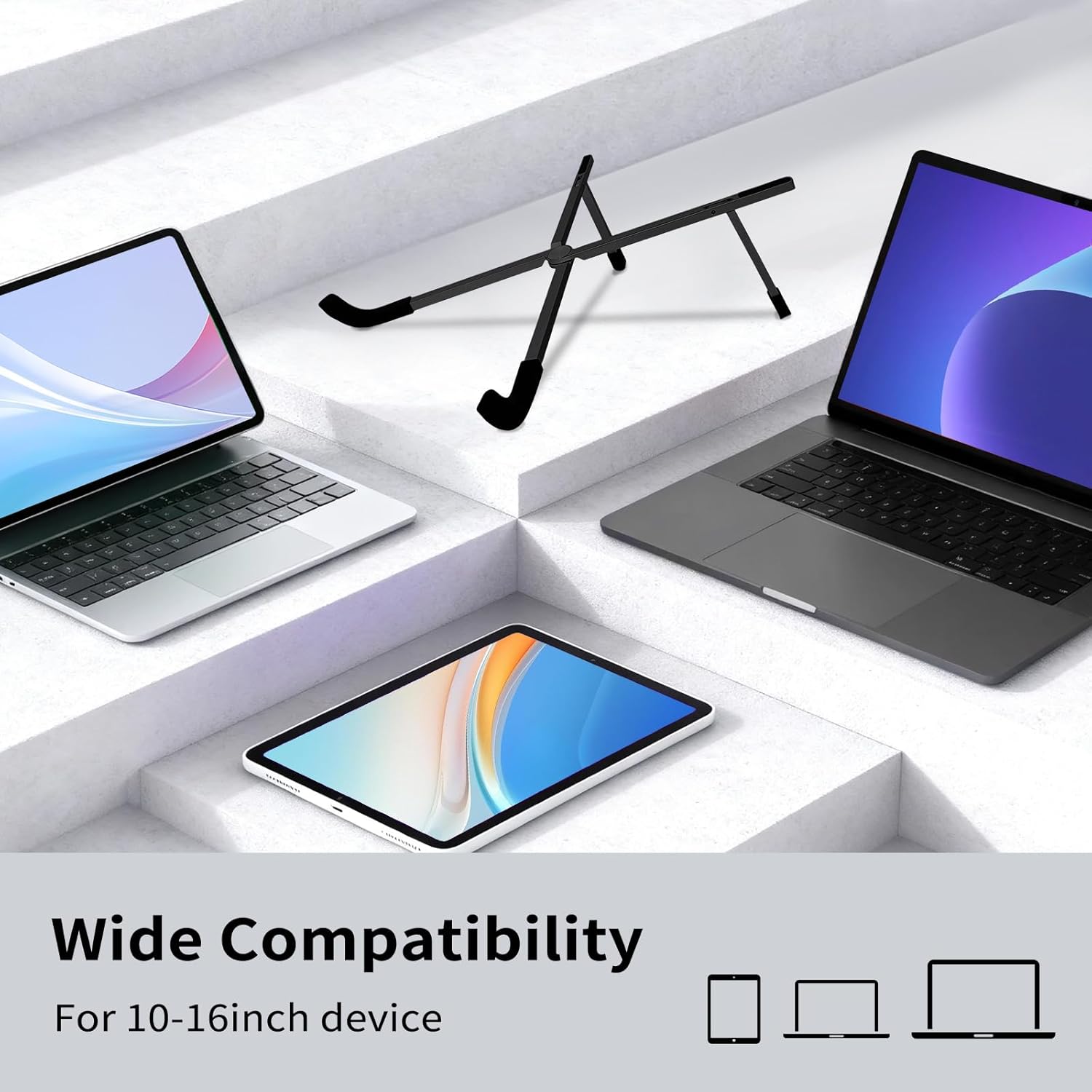 Protable Laptop Stand for Desk,Foldable Laptop Riser Holder,Ventilated Cooling Notebook Mount Computer Stand for 10-15.6” Laptops,Tablets，Aluminum (Black)