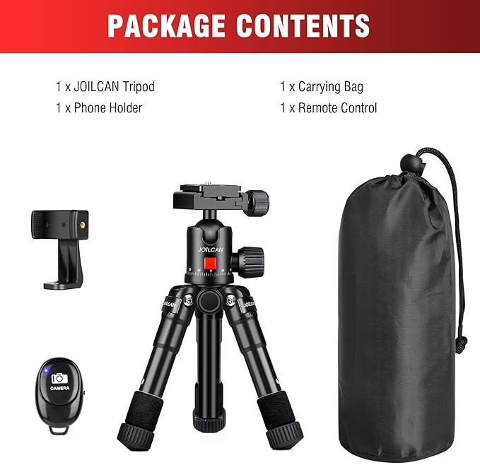 JOILCAN Mini Tripod for Camera, 21" Aluminum Desktop Tripod with 360° Ball Head, Portable Travel Tripods for DSLR Phone Projector, Load up to 15lb