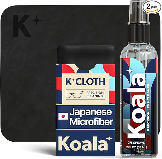 Koala Eyeglass Lens Cleaner Spray Kit | (1x) Glasses Cleaner Bottle + (1x) Microfiber Cloth | Alcohol Free Eyeglasses, Screen, and Camera Cleaning Kit | Made in USA (2 Piece Set)