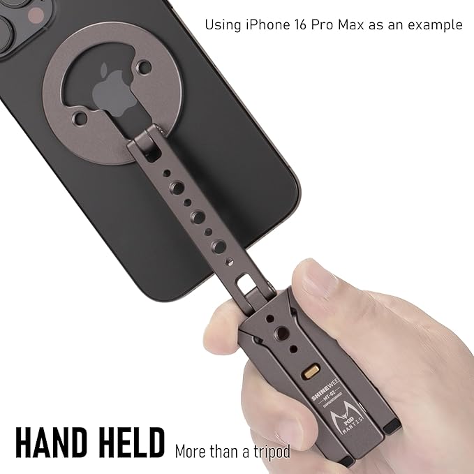 Magnetic Tripod for iPhone 12/13/14/15/16 & MagSafe Cases | Handy Phone Stand | 20 N52 Magnets Inside, Cold Shoe Mount, 1/4" Screw & Foldable Hook
