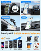 HTU Upgraded Strongest Suction Car Phone Holder Bendable Arm, Never Block View Rotatable Cellphone Mount for Dashboard Windshield Vent, Cradle Stand for iPhone 16 15 14 13 12 Pro Max (Red)