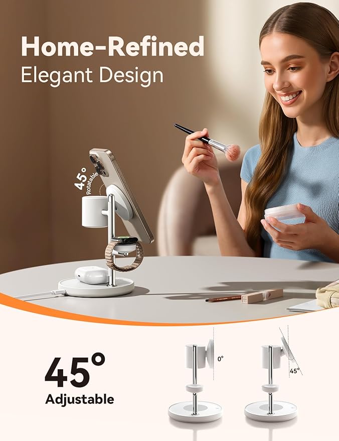 15W MagSafe for JOYROOM, Fast Qi2 Certified 4-in-1 MagSafe Charging Station for Apple, Wireless Charger for iPhone 16/15/14/13/12 Pro Max Series, iWatch, AirPods 4/3/2/Pro(Cable& 30W Adapter Included)