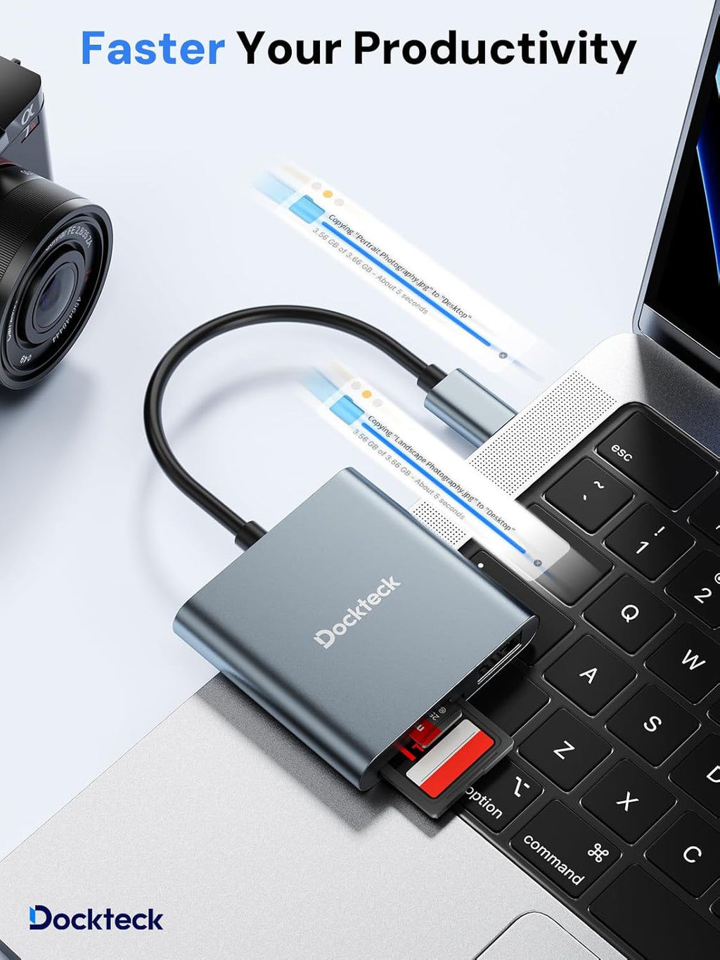 Dockteck SD Card Reader Adapter, 312MB/s SD4.0 Super Speed, USB3.1 SD/TF Card Reader, 3-Slot USBC to SD/Micro SD/USB A Memory Card Reader for UHS-Ⅱ-ⅠSD/Micro SD/SDHC/SDXC/MMC, with OTG for Plug&Play