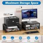 Desk Organizers and Accessories, 2-Tier Computer Monitor Stand Riser with Drawer, Laptop Stand, Office Desk Accessories, Workspace Desktop Organizer for Office Supplies, Black