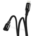 AGVEE 1ft Lightning Extension Cable, Braided Female to Male Extender Full Function Cord Compatible with iPhone iPad, Data Sync Video Audio & Charging Connector Adapter, Black