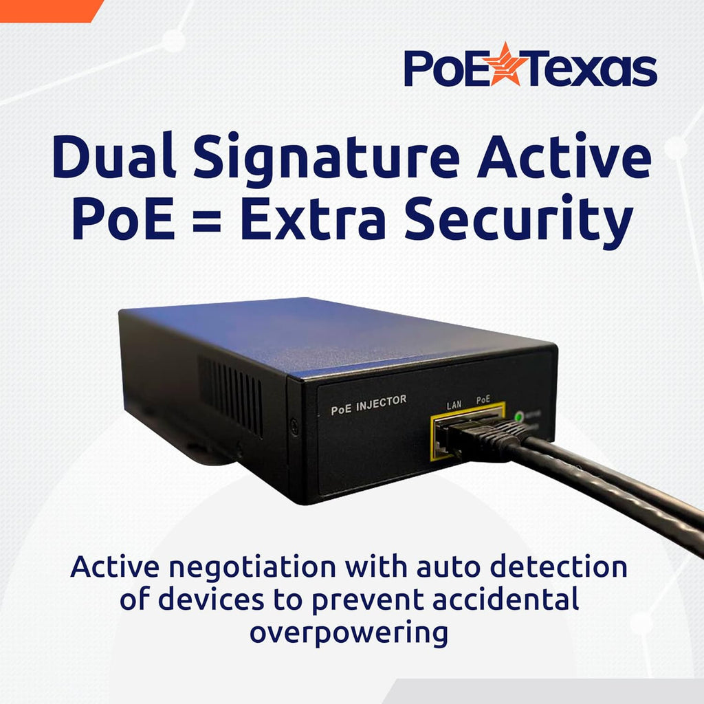 Poe Texas PoE Injector - 802.3bt PoE++ Single Port Power Over Ethernet Injector - Active PoE Adapter with 55V 95W Output - 10/100/1000 Gigabit Data - Mode A/B Wall Mount Plug & Play