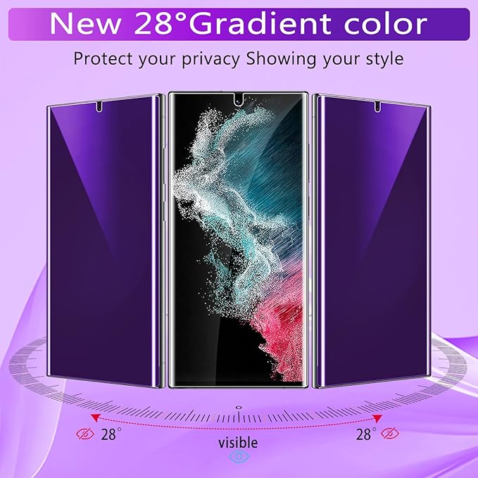 [2+2 Pack] Lesakit Anti-Blue Light Privacy Screen Protector for Samsung Galaxy S22 Ultra 6.8 inch with 2 Pack Camera Lens Protector, [Support Fingerprint ID] Anti Spy TPU Flexible Screen Protector-