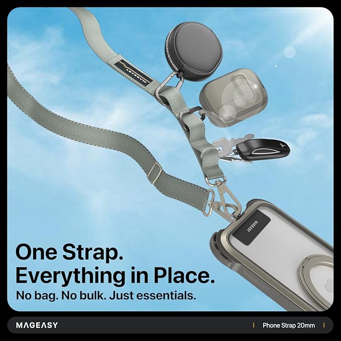 MAGEASY Universal Cell Phone Lanyard Crossbody - Anti-Theft Crossbody Phone Strap for iPhone 16 Pro Max & Most Smartphones, for Men & Women | 20mm (Starlight)