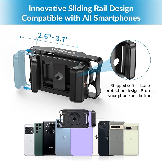 APEXEL Telescope Phone Adapter, Binocular Photo Adapter for Android & iPhone, Phone Holder Mount for Telescope, Monocular, Binocular, Microscope, Spotting Scope. (Including Bluetooth Shutter Remote)