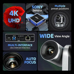 4K Conference Room Camera,PTZ Camera 20X Optical Zoom with IP/USB3.0/HDMI/RS232/RS485 for IP Live Streaming Video Conference and Church Education