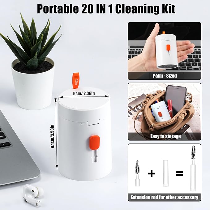 walrfid 2pcs White Pink Computer Keyboard Cleaner Kit, Laptop Screen Cleaning Spray for iPhone AirPod Phone MacBook iPad, 20-in-1 Electronic Clean Brush Tool for Earbud iPod TV Earphone Camera