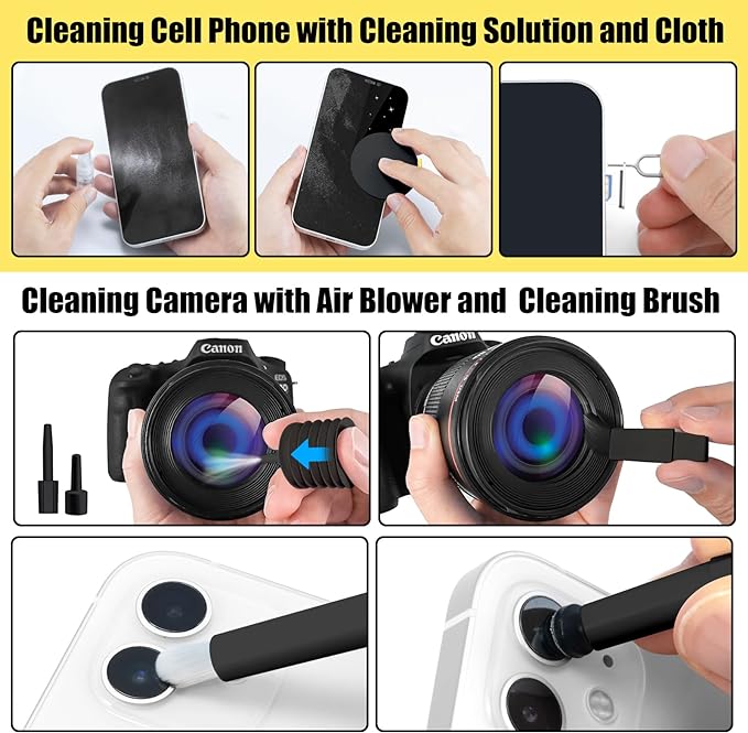 walrfid Laptop Phone Screen Cleaner Kit, Computer Keyboard Brush Cleaning Spray for iPhone AirPods MacBook iPad, 20-in-1 Electronic Device Clean Tool for Camera Earbud Car Screens (Black)