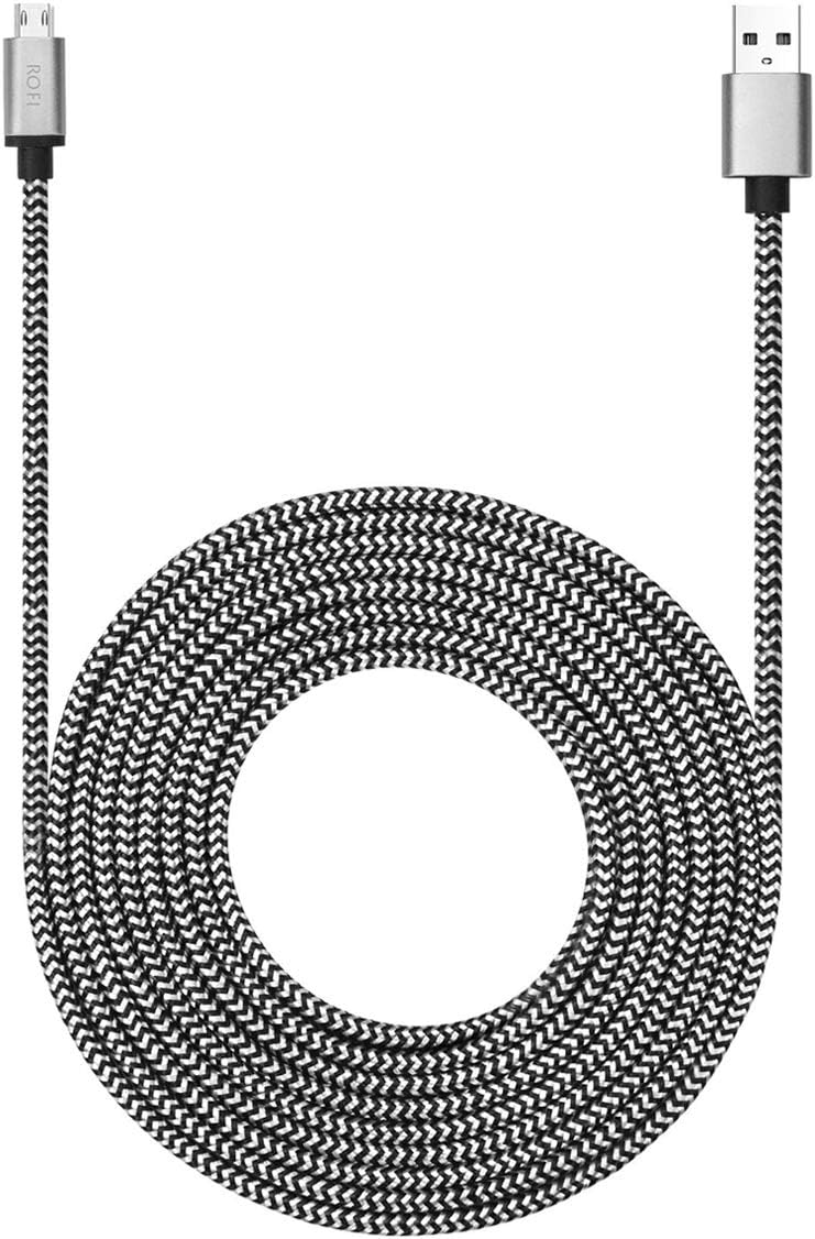 RoFI Micro USB Cable 15ft with 3A Fast Charging, Extra Long and Extremely Durable Nylon Braided Charger Cord for Galaxy S7/S6/J8/J7 Note 5,Kindle,LG,PS4,Camera,Xbox One and More (White)