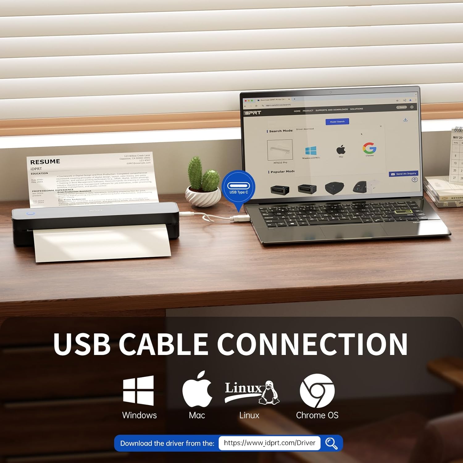 iDPRT Portable Printer Wireless for Travel, Inkless Bluetooth Thermal Printers for Home,Office,Vehicles203DPI,Supports 8.5" x 11" US Letter&A4 A5 Size,Compatible with Android and iOS Phones&PC