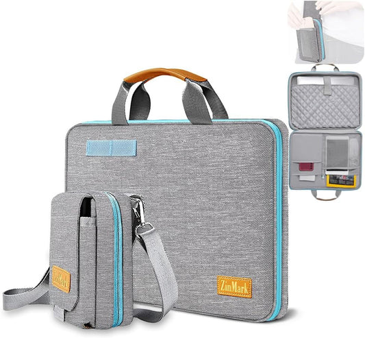 Laptop Case 15.6 Inch Briefcase Military-Grade Protection with Detachable Belt Bag, Compatible All Model of 15-16 Inch MacBook Pro and Most Popular 15.6 Inch Notebooks Chromebooks (Gray&Blue)