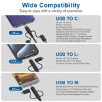 USB to USB-C Lightning Micro-USB Cable Combo 3 in 1 Coiled Cable Support Carplay & Android Auto [MFi & 3A Fast Charge & Data Sync] Coiled Lightning/USB C/Micro-USB Cable for iPhone 17 16 15 14 Android