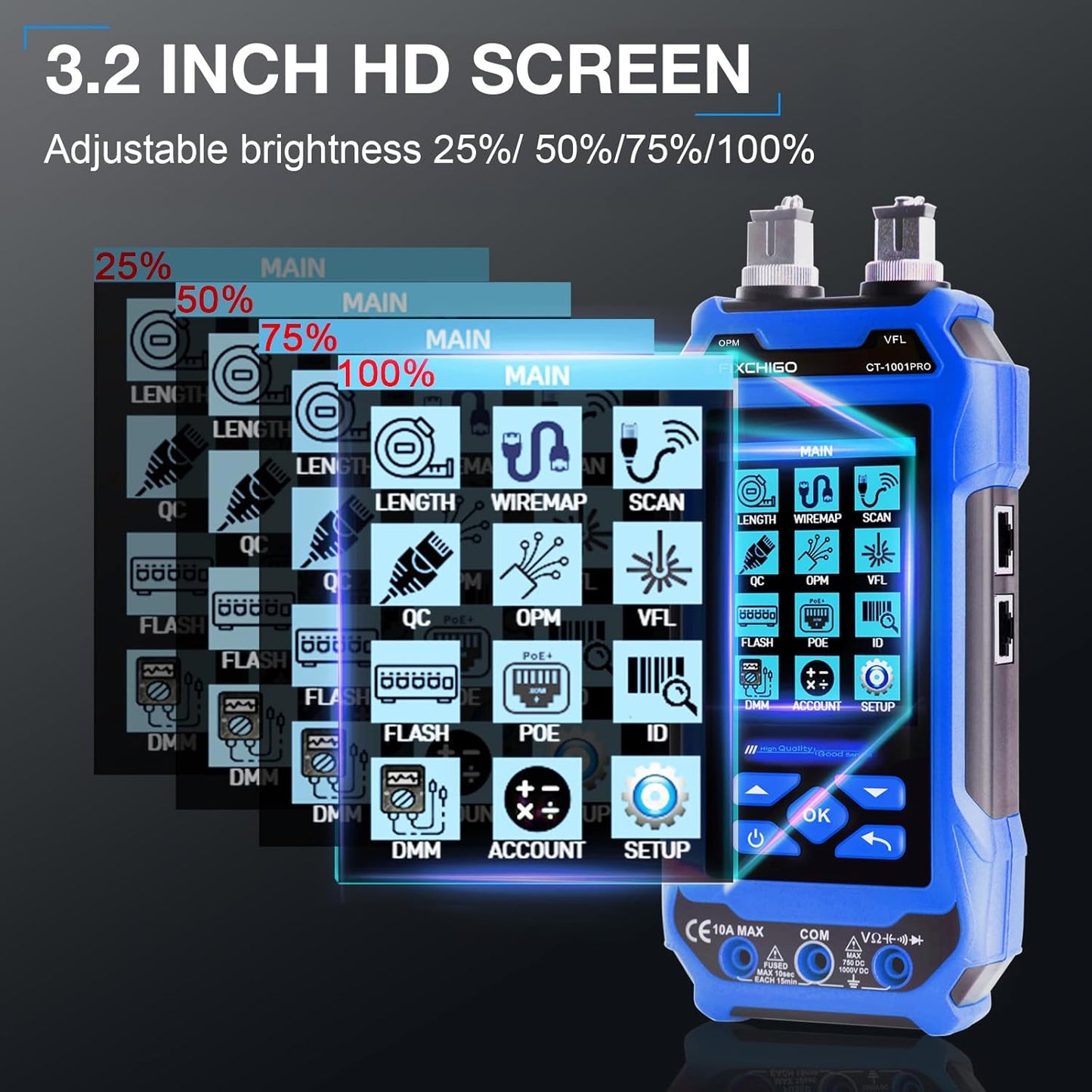 11 In 1 Network Cable Tester with 60000 Digit Multimeter 7 Wavelengths OPM 10Km/10mW VFL 600M Measurable Length 100 Records Tool Kit for CAT5 CAT6 Telephone Ethernet RJ11 RJ45 PoE Wire Tracer NCV,Blue