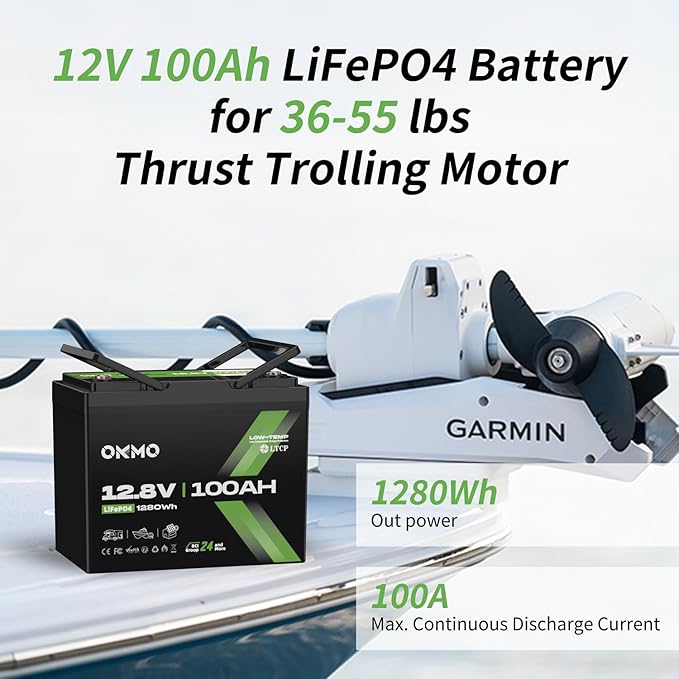 12V 100Ah LiFePO4 Battery, BCI Group 24, Built-in 100A BMS, 1280Wh Rechargeable Deep Cycle Lithium Battery, 15000+ Cycles, Low Temp Protection, for RV, Marine, Solar, Trolling Motor, Home, Off-Grid