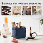 HOMIEAZICOZI 2-Pack Cork Leather Desk Accessories Storage - Pencil Pen Holder - Makeup Brush Holder Organizer - Stylish Addition to Home Decor (Dark Blue)