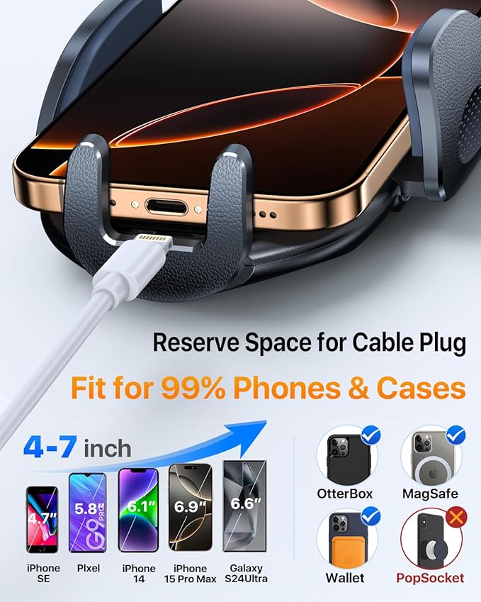 YRU Car Phone Holder [2025 Upgraded Metal Hook Clip], Phone Holders for Your Car [No Fear of Bumps] Air Vent Phone Mount Widely Compatible with iPhone16 15 14 13 Samsung Android Smartphones (Sapphire)