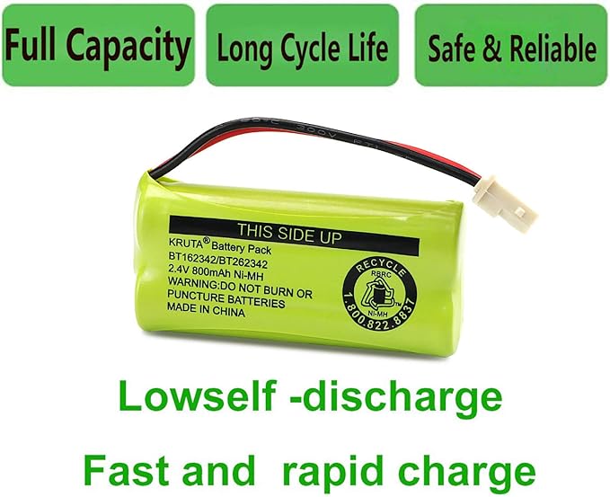 Kruta BT166342 BT266342 Battery 2.4V 800mah Replacement Battery Pack Compatible with for BT183342 BT283342 BT162342 BT262342 VTech CS6114 CS6419 CS6719 at&T EL52300 CL80111 Cordless Phone (Pack 4)