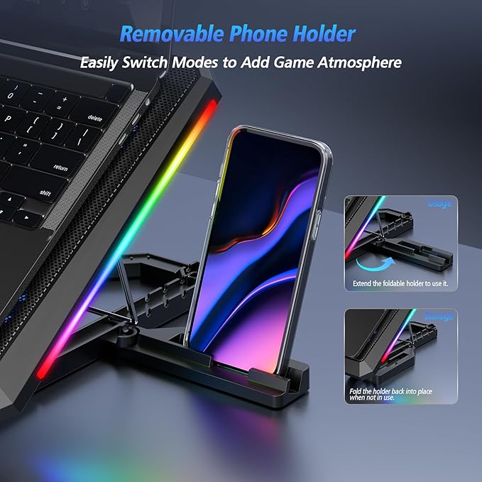 Laptop Cooling Pad with 12 Quiet Fans, Slim Portable for 12-17.3 Inch Laptop Cooler Stand with 5 Height Adjustable, Ergonomic Gaming Cooling Fan Pad with Two USB Ports & Phone Holder (Gear)