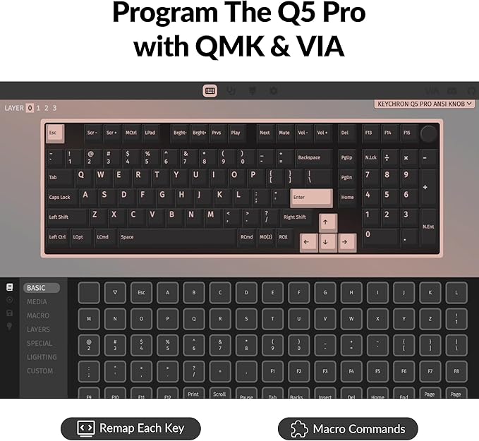 Keychron Q5 Pro Wireless QMK/VIA Mechanical Keyboard, 96% Layout Programmable Knob Full Aluminum Double-Gasket Design, Hot-swappable K Pro Brown Switch for Mac Windows Linux - Black