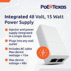 Poe Texas PoE Injector - Single Port Power Over Ethernet Passive PoE Adapter - 10/100/1000 Gigabit Data with Integrated 48V 15W Power Supply - Plug & Play Home Office, Tablets, VoIP Phone, WiFi AP