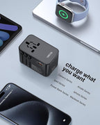 Universal Travel Adapter, VINTAR 100W GaN International Power Adapter with 3 USB C PD and 1 USB A QC, All in One Plug Adapter, Travel Adapter Worldwide for EU/UK/USA/AUS(Type C/G/A/I)