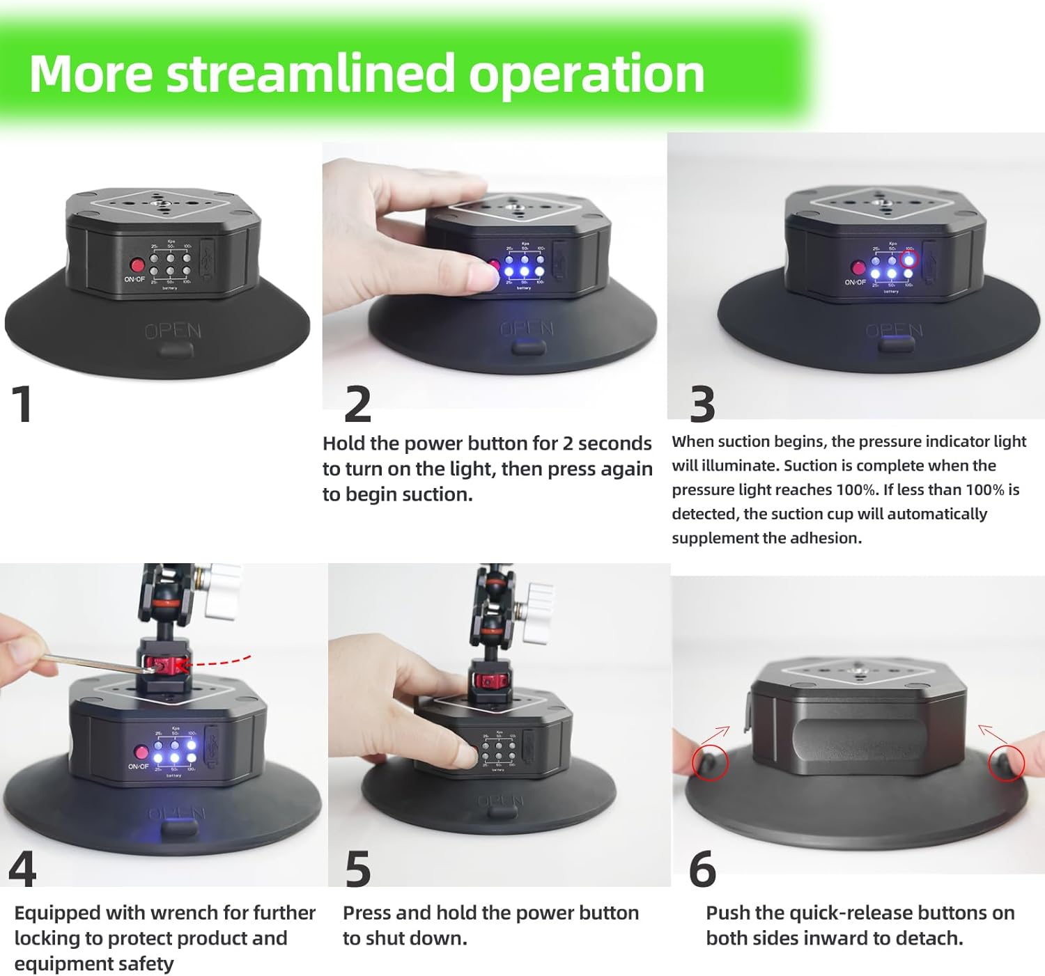 FIFIELD 6in Electric Auto Pump Suction Cup Camera Mount with Aluminum Ball Head Magic Arm, Automatic Air Pump Vacuum Cup, Quick Release Car Mount Compatible with DJI OSMO Pocket 3 Insta360 iPhone