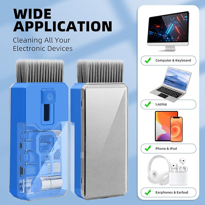 Ordilend Keyboard Cleaning Kit Laptop Cleaner, All-in-One Computer Camera Cleaning Kits Brush Tool, Multi-Function PC Electronic Cleaner for iPad iPhone Pro Earbuds Camera Monitor with Patent, SkyBlue