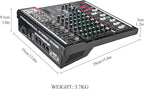 Dj Mixers 8 Channel Audio Mixer Sound Board with Bluetooth, Usb Audio Interface with 48V Phantom Power Sounds Mixer Board with FX Reverb Delay Effect for Streaming