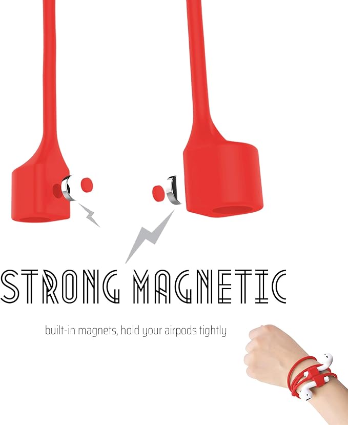 Ultra Strong Magnetic Airpod Pro Strap Anti-Lost Cord Sports Lanyard Compatible with Airpods 3rd 2nd Generation Pro 3 2 1 (3 Red)